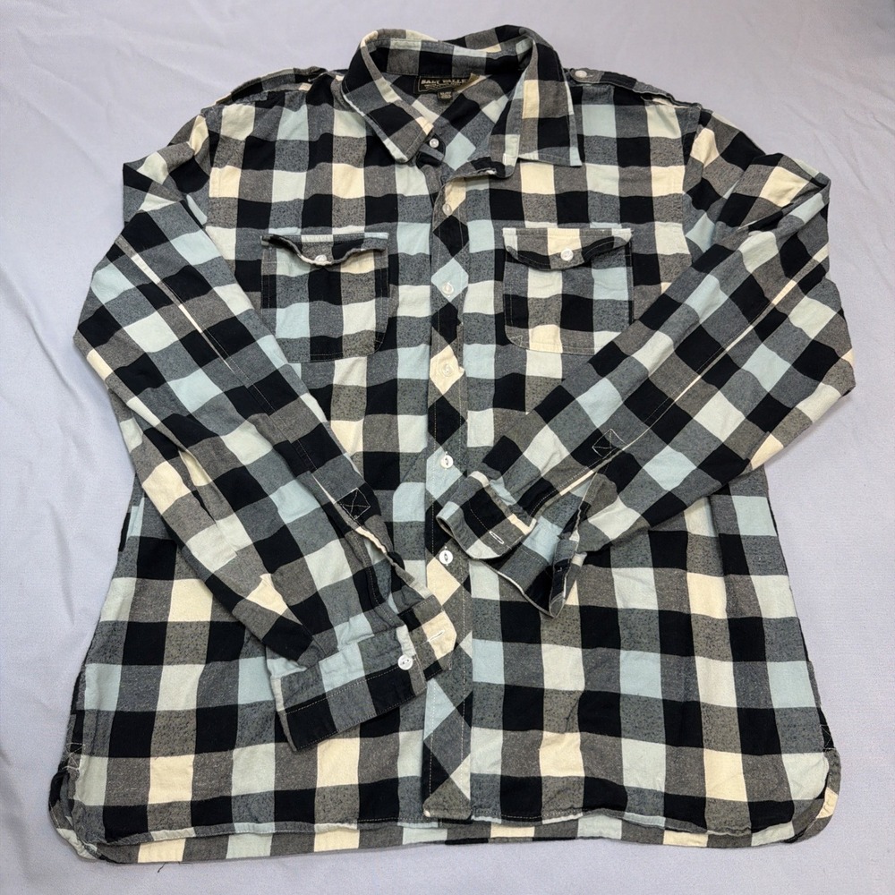 Salt Valley Shirt Mens XL Blue Plaid Flannel Western Pearl Snap Epaulette Cowboy